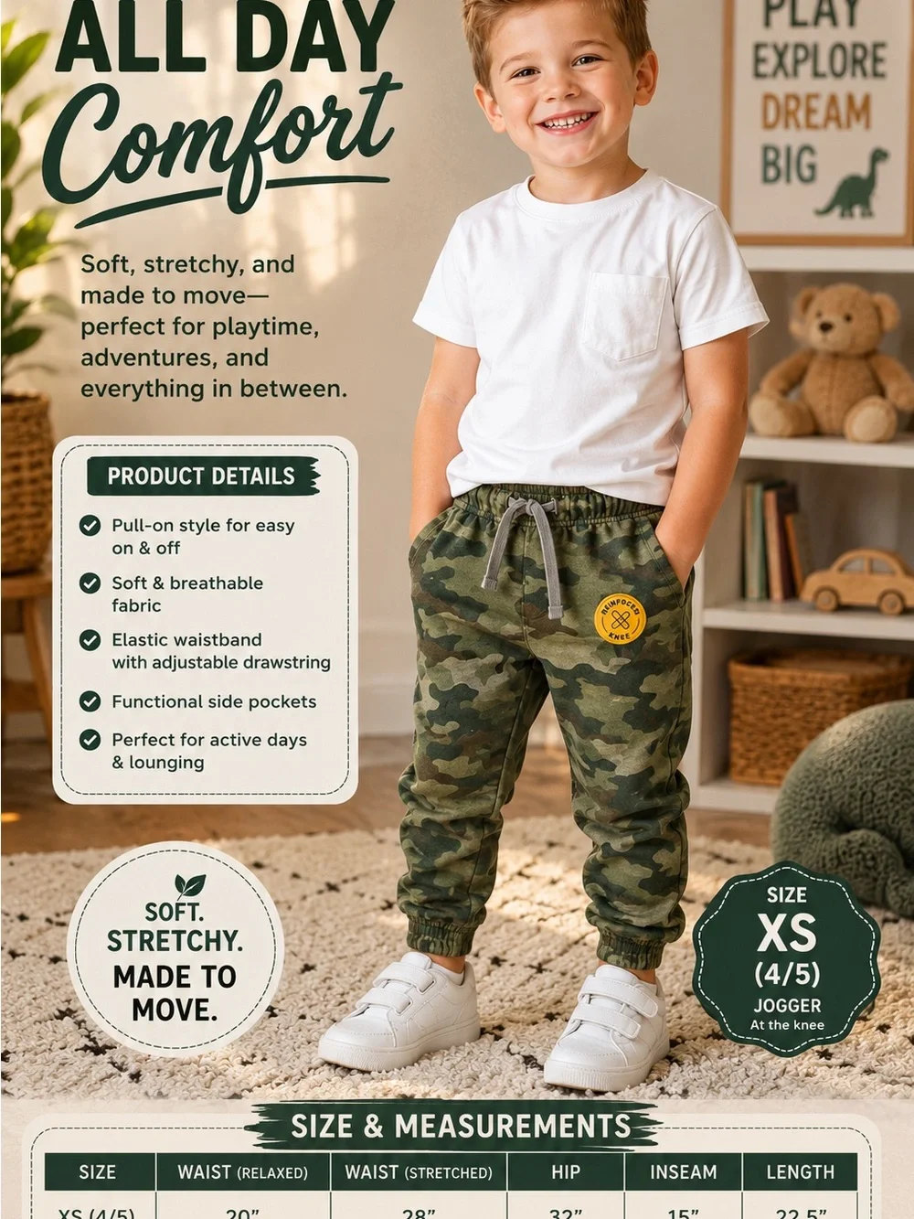 Kids Camo Jogger Pants - Green Camo